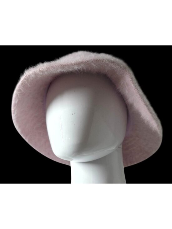 Vintage Angora Fuzzy Pink Bucket Hat OS Stretchy Cloche Stretchy Faux Fur main image 5
